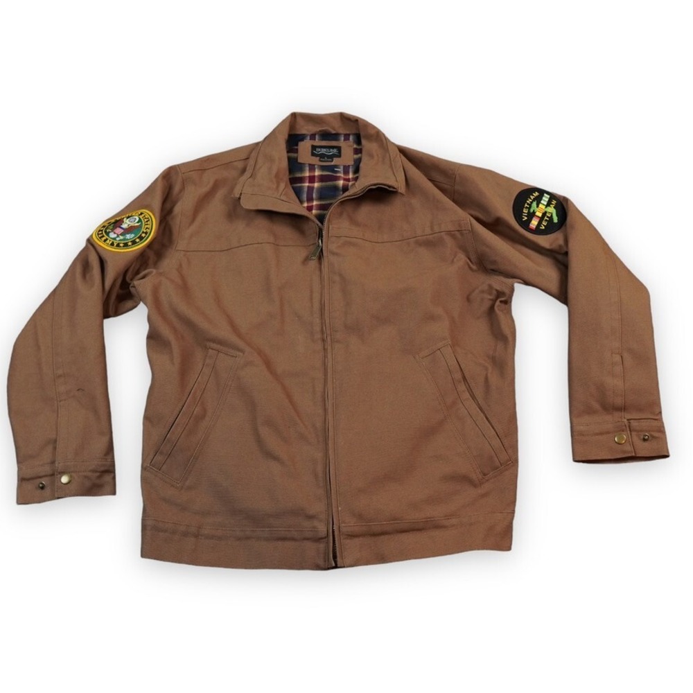 Burks Bay Jacket Conceal Carry Mens Large Brown Canvas Lined Army‎ Vietnam Patch